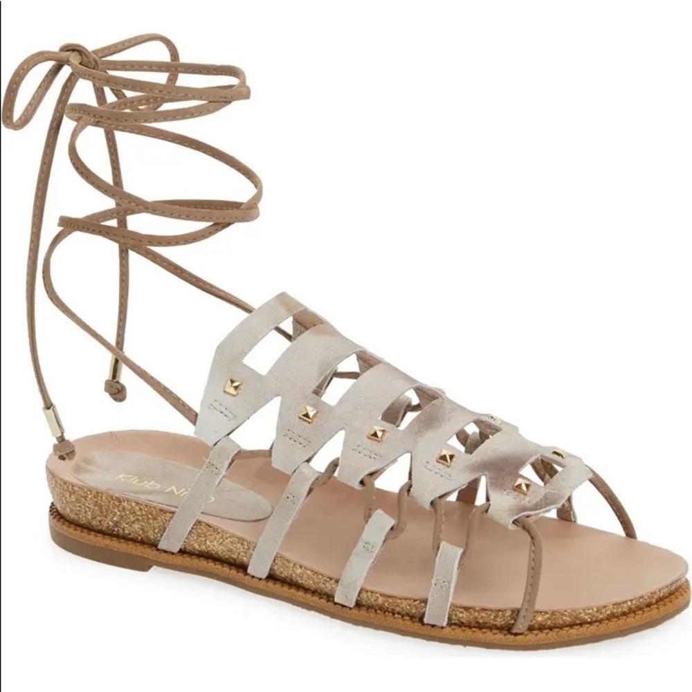 Klub Nico Glimmer Gladiator Sandals Tan Size 8 NWT